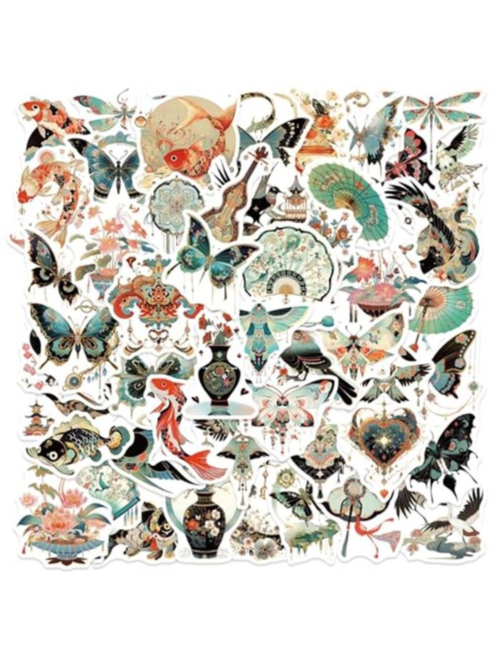 100PCS Vintage Chinoiserie Art Stickers,Chinese Elements Aesthetic